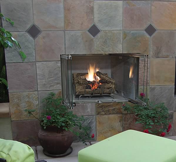 42 inch outdoor gas fireplace from Superior Fireplaces includes log set and your choice of interior brick color and style
