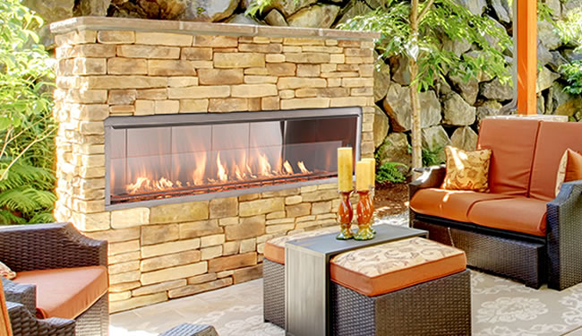 Superior 36 Outdoor Fireplace with Electronic Ignition, White Stacked Refractory  Panels 