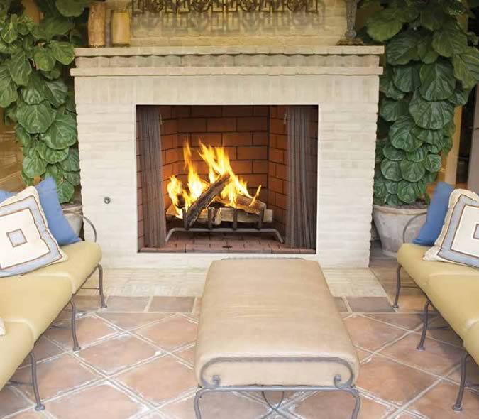 Superior 36 Outdoor Fireplace with Electronic Ignition, White Stacked Refractory  Panels 